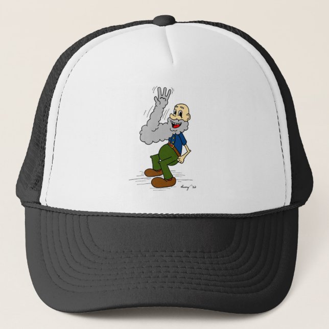 Old Man Waving Beard Cartoon Hat (Front)