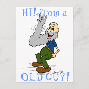 Old Man Waving Beard "HI! from a OLD GUY" Postcard