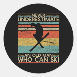 Old Man Who Can Ski Skiing Dad Skier Ski Grandpa  Classic Round Sticker