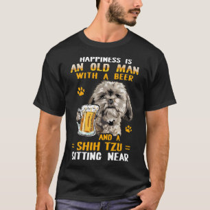 Old Man With A Beer And A Shih Tzu Sitting Near T-Shirt