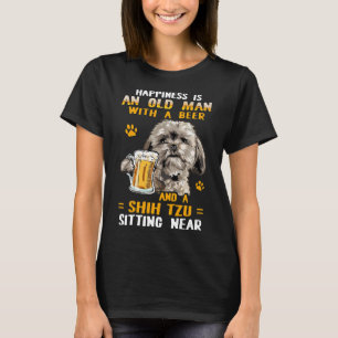 Old Man With A Beer And A Shih Tzu Sitting Near T-Shirt