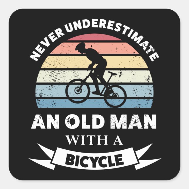 Old Man with a Bicycle Funny Gift Dad Square Sticker (Front)
