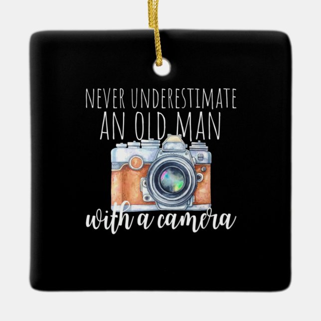 Old Man With A Camera Ceramic Ornament (Front)