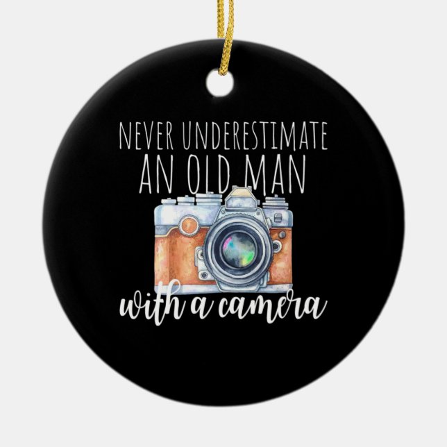 Old Man With A Camera Ceramic Tree Decoration (Front)