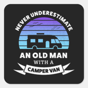 Old man with a Camper van - Funny Gift Square Sticker