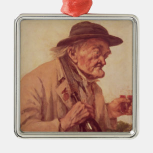 Old Man with a glass of wine Metal Tree Decoration