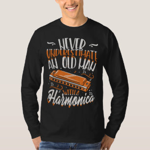 Old Man With A Harmonica I Musical Instrument T-Shirt
