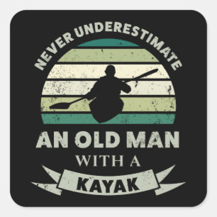 Old Man with a Kayak Funny Dad Gift Square Sticker
