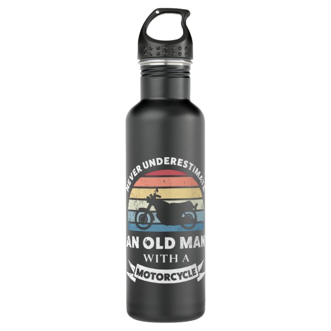 Old Man with a Motorcycle Funny Gift Dad 710 Ml Water Bottle (Front)