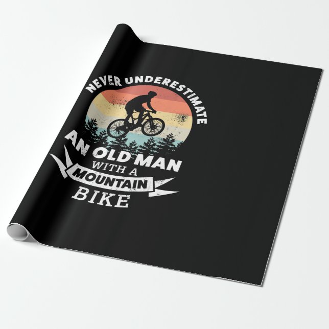 old man with a mountain bike mtb wrapping paper (Unrolled)
