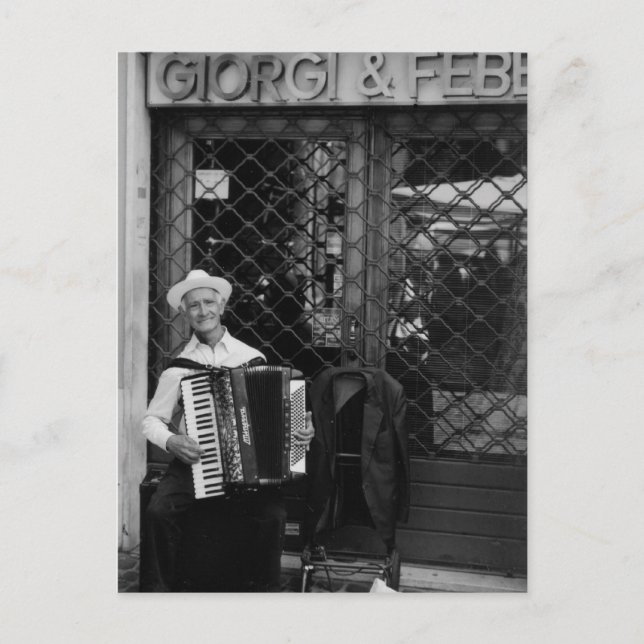 Old man with accordion Post Card (Front)