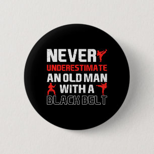Old Man with Black Belt Karate Martial Arts 6 Cm Round Badge