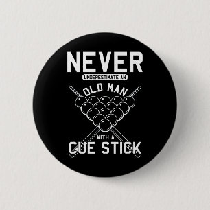 Old Man With Cue Stick Billiards Player Snooker Po 6 Cm Round Badge