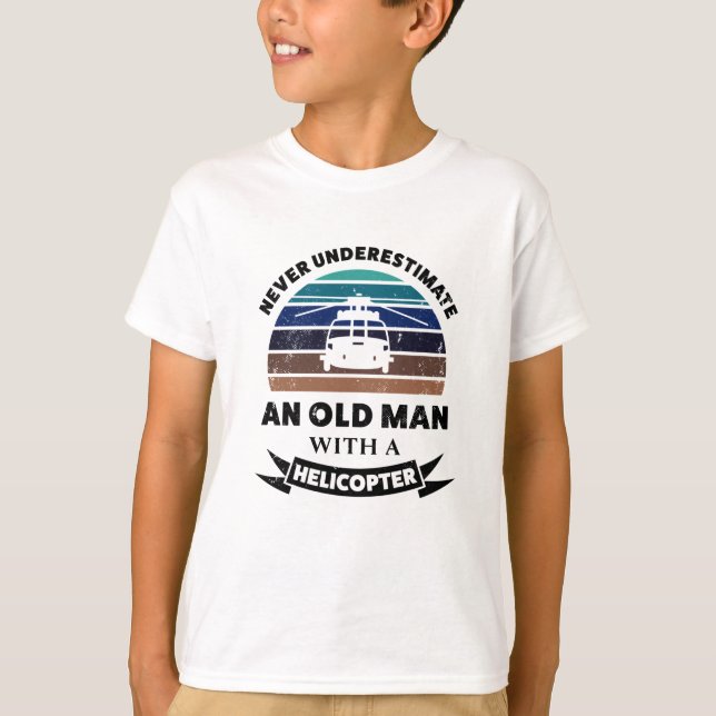 Old Man with Helicopter Funny Gift Dad T-Shirt (Front)