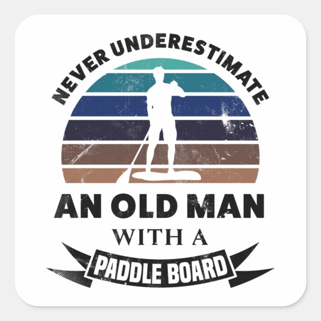 Old Man with Paddle Board Paddleboarding Square Sticker (Front)