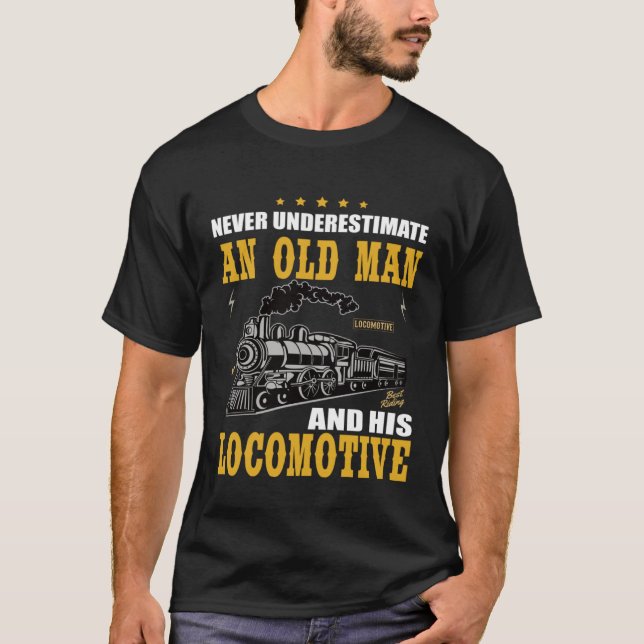 Old Man with Railway Locomotive Driver Model Railw T-Shirt (Front)