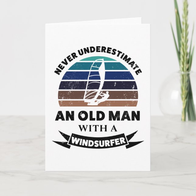 Old Man with Windsurfer Funny Gift Dad Card (Front)