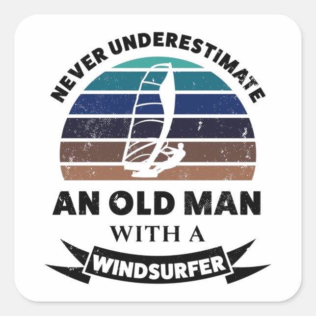 Old Man with Windsurfer Funny Gift Dad Square Sticker (Front)
