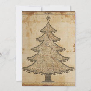Old Map Christmas Tree  Holiday Card