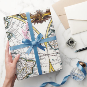 Old map fun party wrapping paper