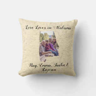 Old Map Love Lives In Alabama State Shaped Photo Cushion