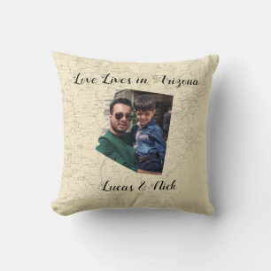 Old Map Love Lives In Arizona State Shaped Photo Cushion
