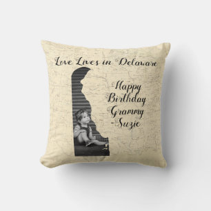 Old Map Love Lives In Delaware State Shaped Photo Cushion