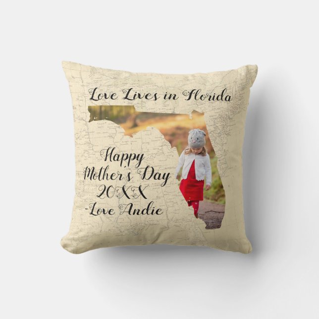 Old Map Love Lives In Florida State Shaped Photo Cushion (Front)