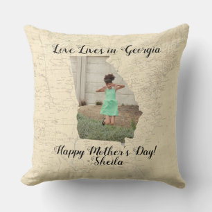 Old Map Love Lives In Georgia State Shaped Photo Cushion
