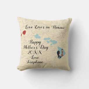Old Map Love Lives In Hawaii State Shaped Photo Cushion