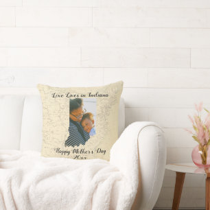Old Map Love Lives In Indiana State Shaped Photo Cushion