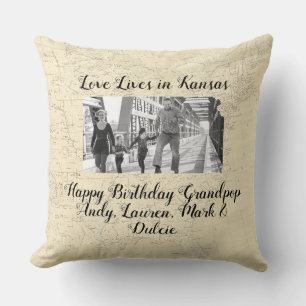 Old Map Love Lives In Kansas State Shaped Photo Cushion