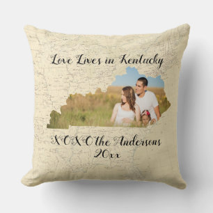 Old Map Love Lives In Kentucky State Shaped Photo Cushion