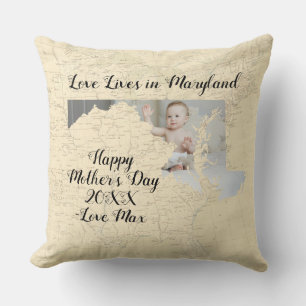 Old Map Love Lives In Maryland State Shaped Photo Cushion