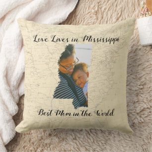 Old Map Love Lives In Mississippi State Shaped Pic Cushion