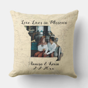 Old Map Love Lives In Missouri State Shaped Photo Cushion