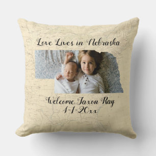 Old Map Love Lives In Nebraska State Shaped Photo Cushion