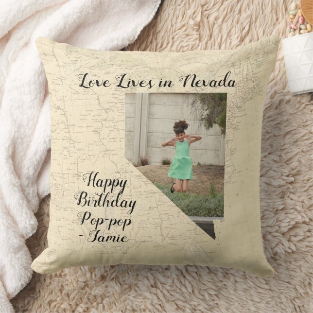 Old Map Love Lives In Nevada State Shaped Photo Cushion (Blanket)