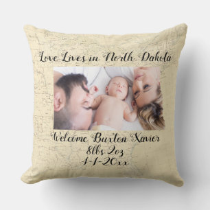 Old Map Love Lives In New Dakota State Photo Cushion