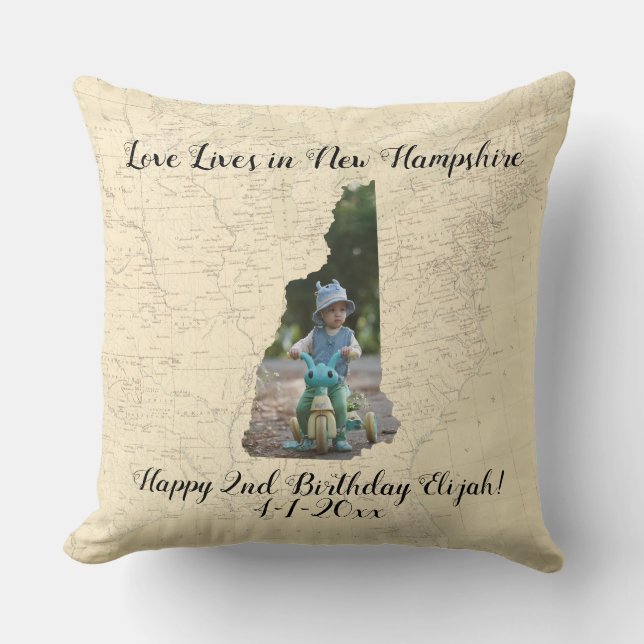 Old Map Love Lives In New Hampshire State Photo Cushion (Front)
