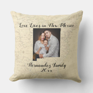 Old Map Love Lives In New Mexico State Photo Cushion