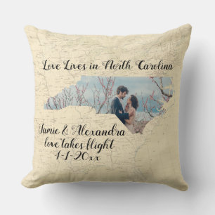 Old Map Love Lives In North Carolina State Photo Cushion