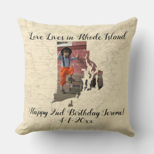 Old Map Love Lives In Rhode Island State Photo Cushion