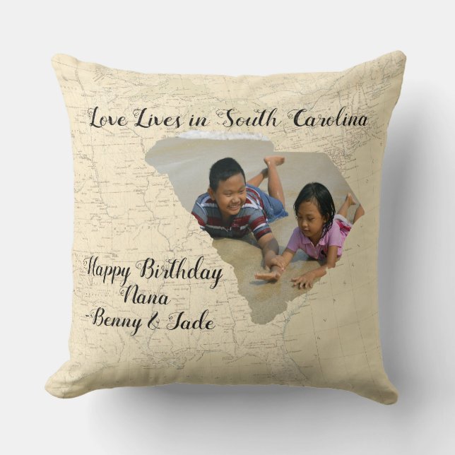 Old Map Love Lives In South Carolina State Photo Cushion (Front)