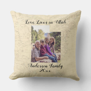 Old Map Love Lives In Utah State Shaped Photo Cushion
