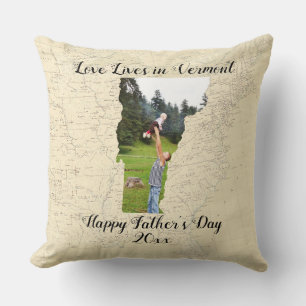 Old Map Love Lives In Vermont State Shaped Photo Cushion