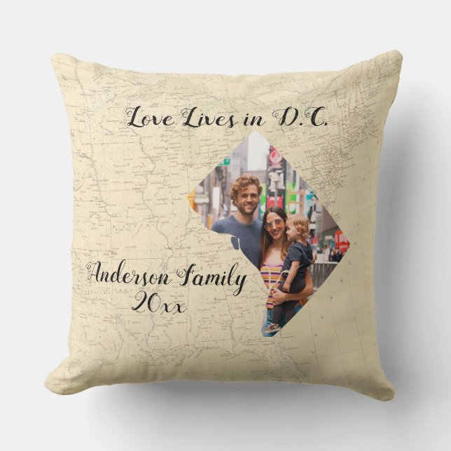 Old Map Love Lives In Washington D.C. Custom Photo Cushion