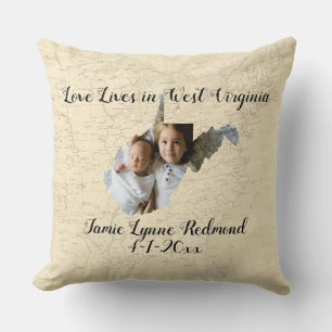 Old Map Love Lives In West Virginia State Photo Cushion