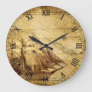 Old Map Navigation Large Clock