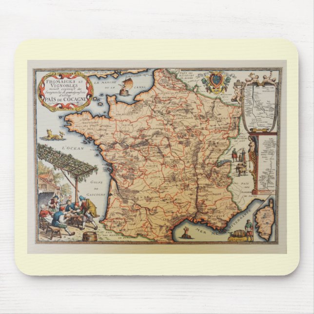 Old map of France Mouse Mat (Front)